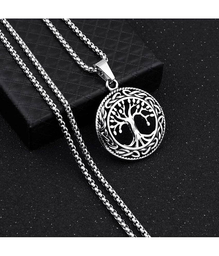 Thrillz Silver Chain For Men Stainless Steel Tree Inspired Silver Chain Pendant For Men Boys Stylish Pendant Mens Jewellery