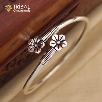 925 sterling silver handmade flower design stylish kada bangle bracelet tribal jewelry nsk873-2-6 OR 2.375"inches