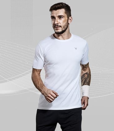 TechnoSport Crew Neck Half Sleeve Dry Fit T Shirt for Men OR-10 (White)-S