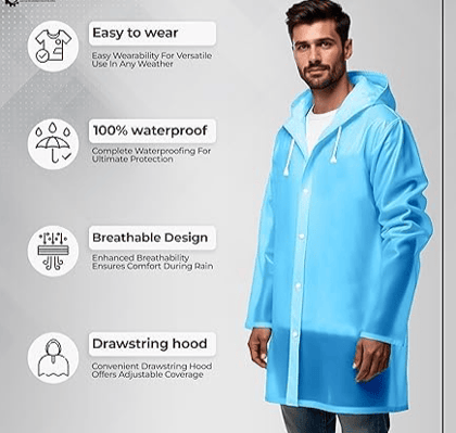 Pvc Matrial Premium Unisex Transparent  Rain Suit ,Eco-friendly PVC material, stylish printing, thin design, smooth fabric, waterproof Stretchable, no shrinkage, effectively waterproof, comfortable and durable.