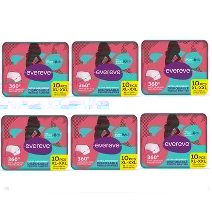 Evereve Ultra Absorbent Disposable Period Panties, Xl-Xxl, 6X10's Pack, 0% Leaks, Sanitary Protection For Women & Girls, Maternity Delivery Pads, 360? Protection, Postpartum & Overnight Use, Heavy Flow, Pack Of 60