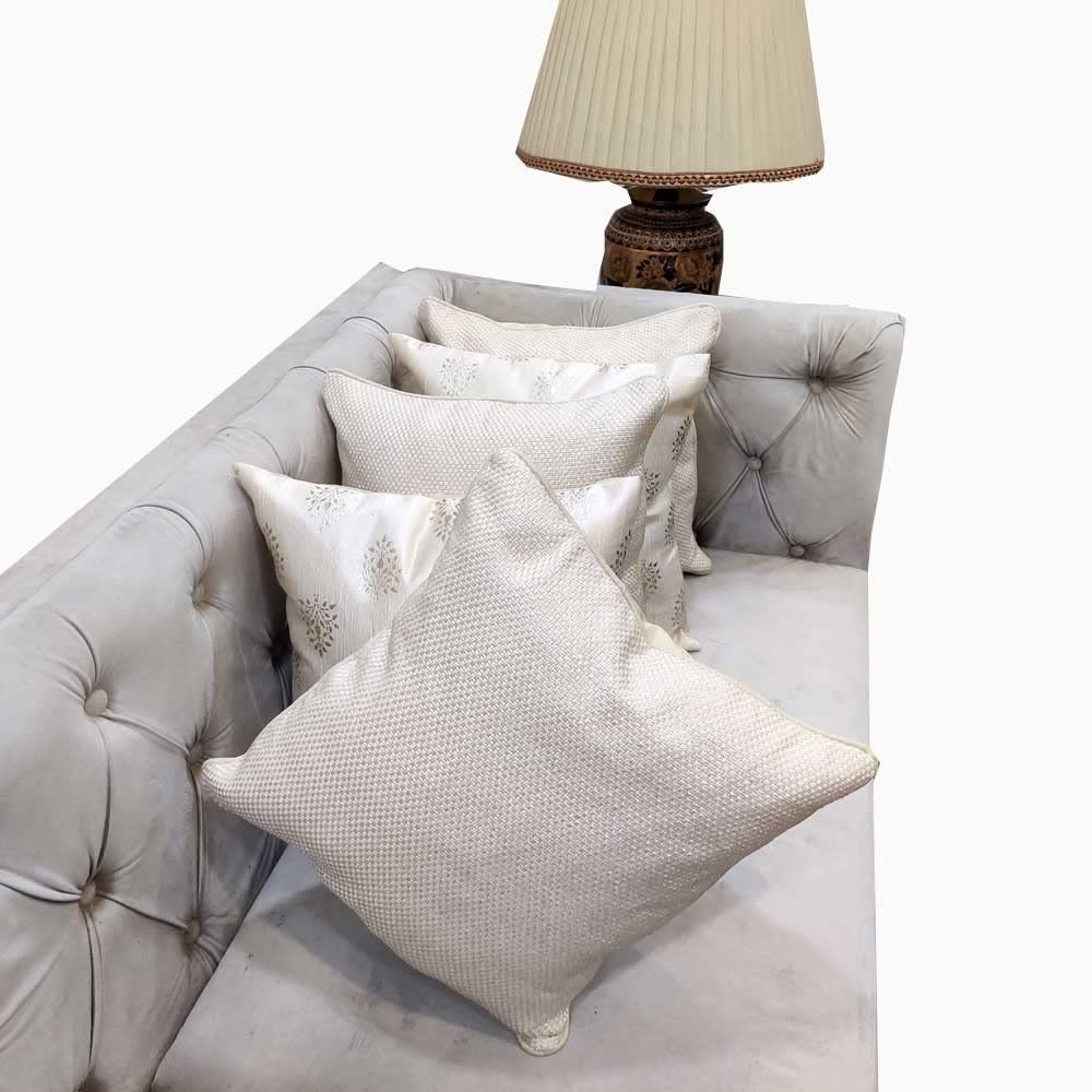 GOODVIBES Polyester Cream Silver Floral Foil Printed Combo Square Cushion Covers (40 cm*40cm, 16 x 16 inch) Pack of 5 - Flowers | Buy online on ZillyBuy