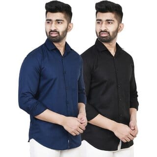 Baleshwar Men Black Solid Casual Shirt (Pack of 2)