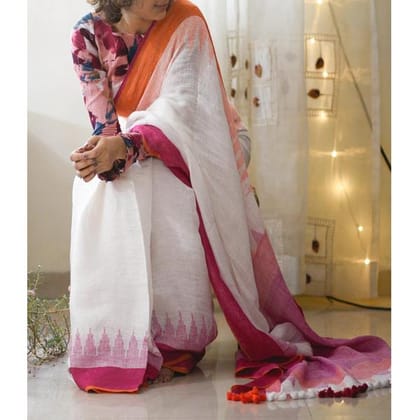 AWESOME LINEN COTTON PRINTED SAREE -1767