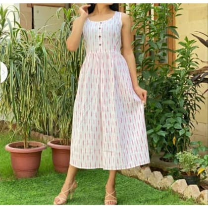 Crisp Pure Cotton White Ikkat Dress-34