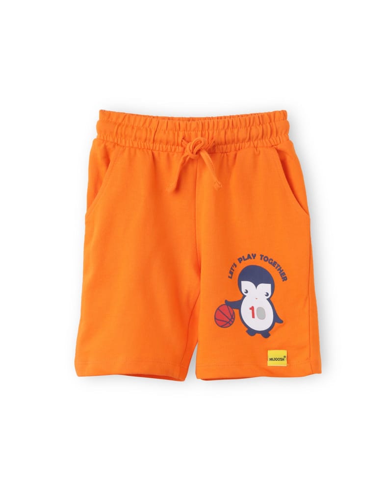 Premium Kids Boys Shorts Cotton French Terry Scarlet Ibis Orange Baby Penguin 2025 at ShopCircui