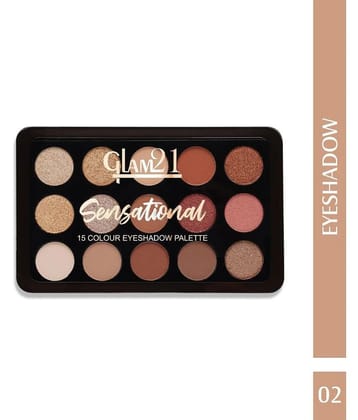 Glam21 Sensational 15 Color Shades Eyeshadow Palette For Smoky Eyes Long Lasting 14gm Shade-02