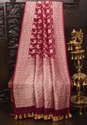 Pure Georgette Banarasi Saree with floral jaal in Red | SILK MARK CERTIFIED