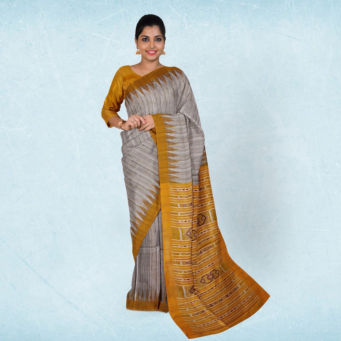 Silver Chalice Temple Border Tussar Silk Saree