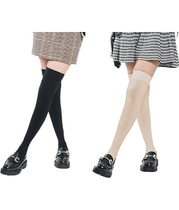 Benicia Pack of 2 Women's Cotton Blend Full length Stockings ( Black )