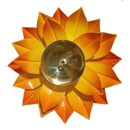 Brass & Iron Deepak, Oil Lamp  - Traditional Brass Lamp for Temple D�cor, Height : 2 Inch (ZMAS391 Y)