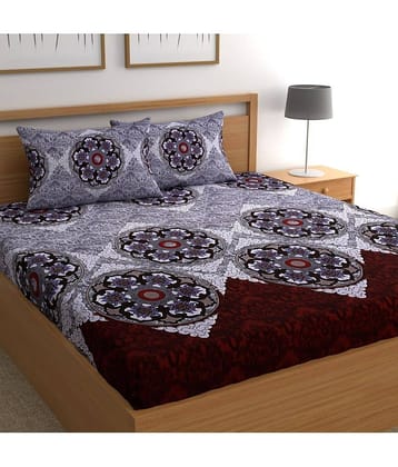 CG HOMES Microfiber Floral 1 Double Bedsheet with 2 Pillow Covers - Gray