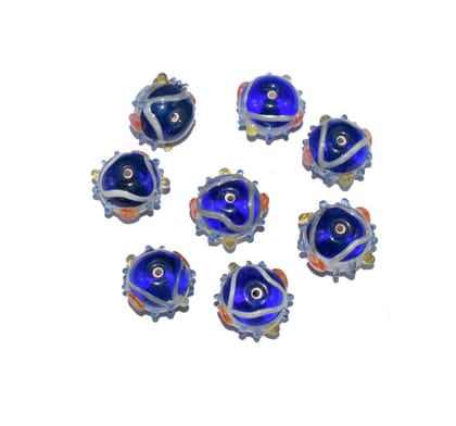 Wedding Cake Beads (Vintage) Handmade Lampwork Glass Beads (Round), VGM-129-Per Packet 25 Pcs / 12 MM / Trans Blue