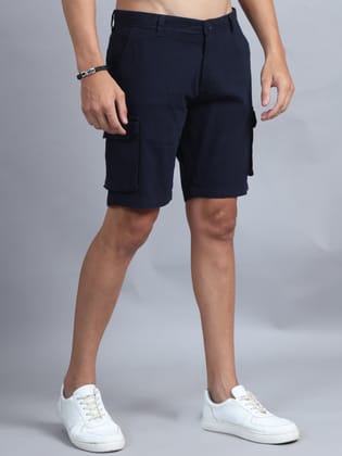 Men Cotton Regular Fit Cargo Shorts, NAVY BLUE-Navy / 38