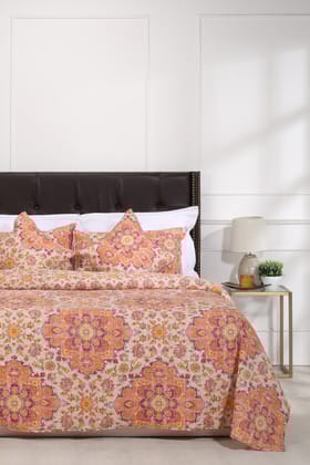 Rustic Geometry Orange Cotton Bedcover-Double: 90 x 108 in / Orange / Orange