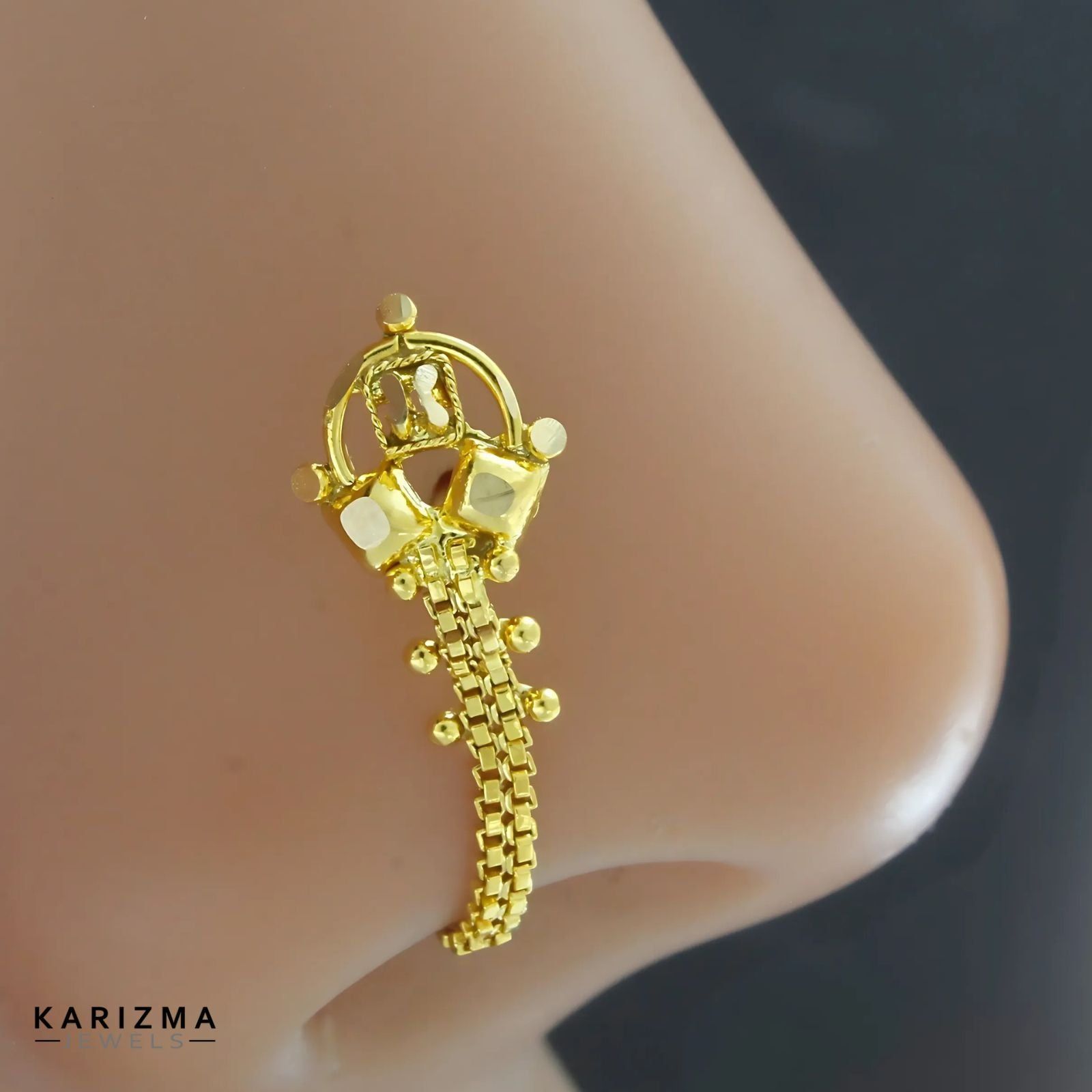 14k Real Gold Indian Excellent gifting Chain Style Women Nose Stud Push Pin