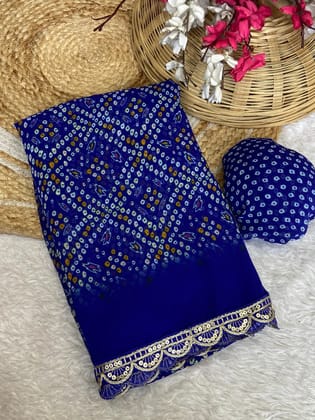 Bandhani Prints with Embroidered Lace