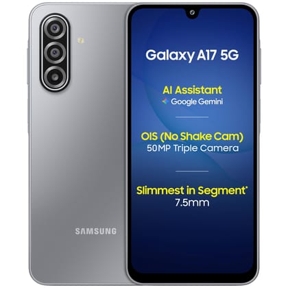 Samsung Galaxy A17 5G (Gray, 8GB RAM, 256GB Storage) | with Travel Adapter | 50 MP No Shake Camera | Gemini Live | Circle to Search | Super AMOLED | Corning Gorilla Glass Victus | 7.5mm Sleek | AI Samsung Galaxy A17 5G (Gray, 8GB RAM, 256GB Storage) | wi