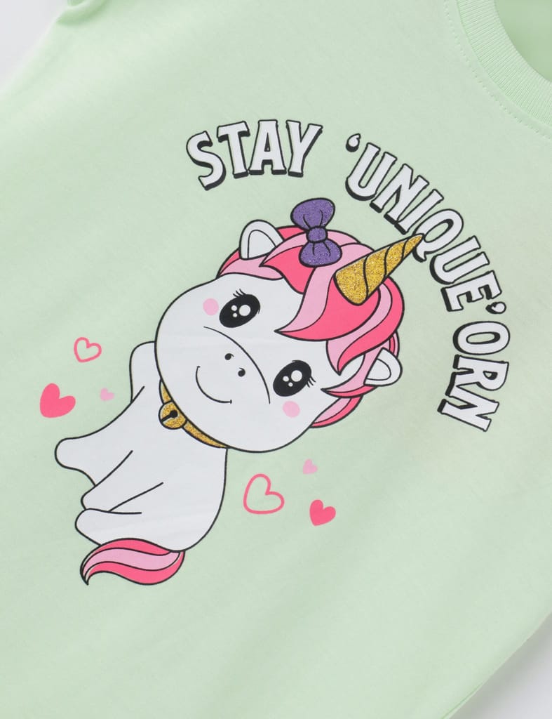 Stylish Kids Girls T shirt Cotton Patina Green Cute Unicorn 2025 at ShopCircuit | ONDC