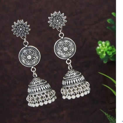 Antique Gold/Silver Plated Floral Design layered Jhumki Earr