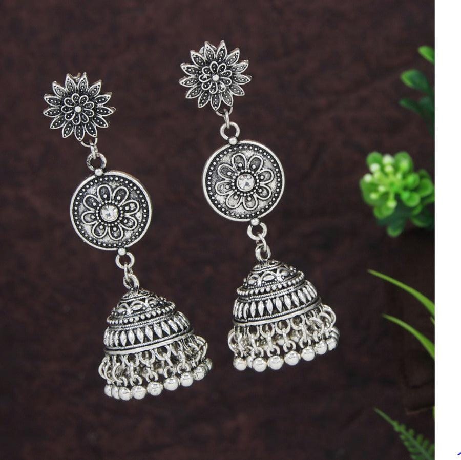Antique Gold/Silver Plated Floral Design layered Jhumki Earr