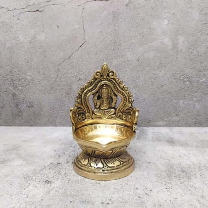Brass Ganesh Deepak - 5.5 inch Height | Divine Brass Deepak with Lord Ganesh for Illuminating Worship