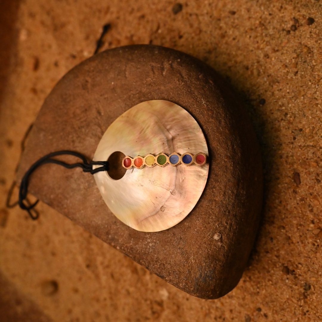 Mother of pearl brass 7 chakra energy pendant