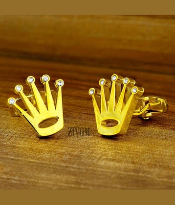 ZIVOM® Crown Luxury Austrian Crystal Cubic Zirconia 18K Gold Brass Office Formal Wedding Shirt Blazer Cufflinks Pair Men Branded Gift Box