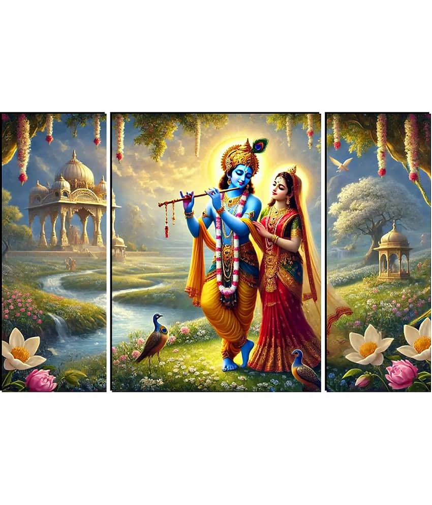 SNDArt Set Of 3 Radha Krishna Wall Paintings For Wall Decor Gift Items 12 x 18 inch