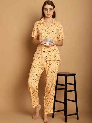 Butterfly Print Nightsuit Set-L / Peach