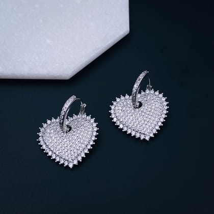 Copper Heart Gold Cubic Zirconia Hoop & Drop Earring Pair For Women-SILVER