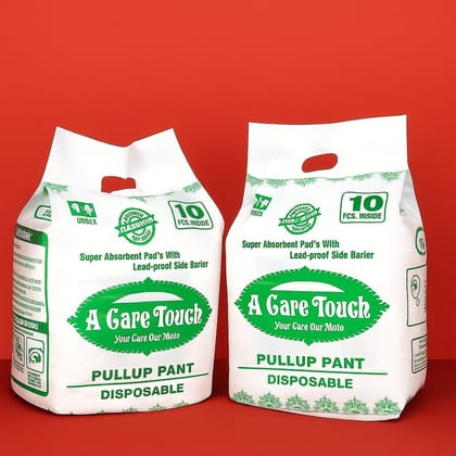 A Care Touch Adult Disposable Pull-up Pants with Underpads, Super Absorbent, Leak-proof Side Barrier, White,(Pack of 2 M-L Pull Up Pants & 2 underpad)
