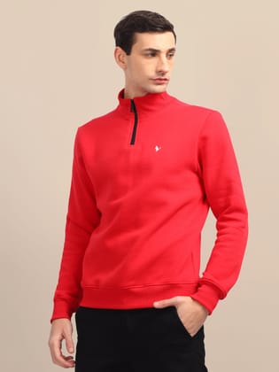 Amswan Men'S Red Solid Half-Zip Sweatshirt-S