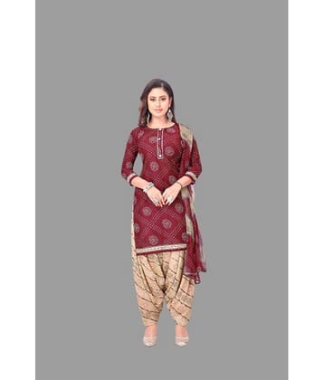 SIMMU Unstitched Crepe Printed Dress Material - Maroon ( Pack of 1 )