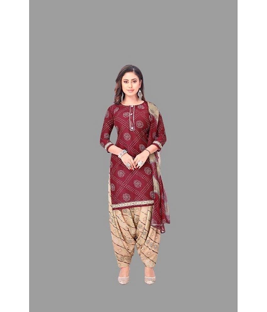 SIMMU Unstitched Crepe Printed Dress Material - Maroon ( Pack of 1 )
