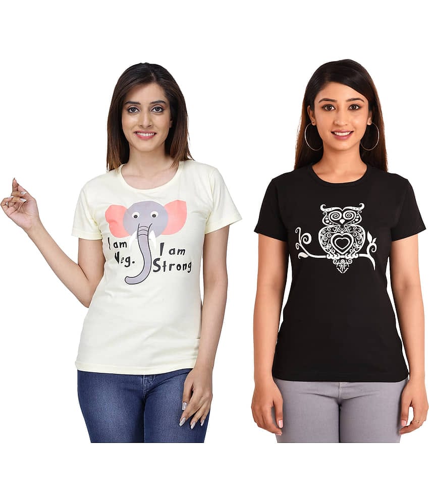 Neo Garments Women Cotton Printed Regular Fit Round Neck T-Shirt ( Multi Color )