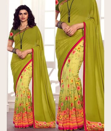 SARIK  FASHION Georgette Printed Saree With Unstitched Blouse Piece ( Light Green )