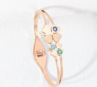 Stainless Steel Gold/Rosegold Plated Flower Design Evil Eye