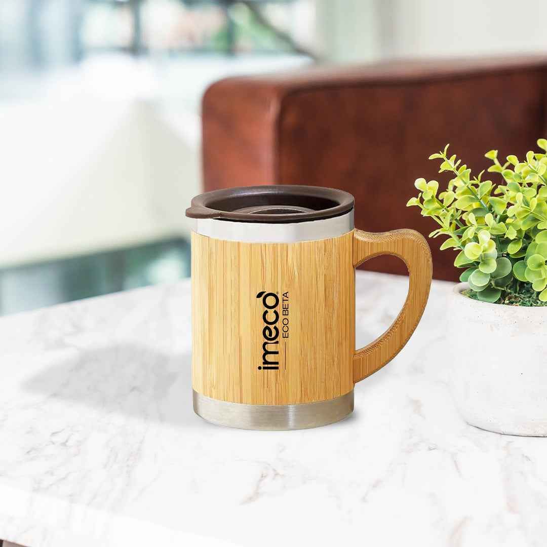 Imeco Eco-Beta Bamboo Coffee Mug (Brown, 300ml) | Eco-Friendly Stainless Steel Interior | Daily Use & Travel
