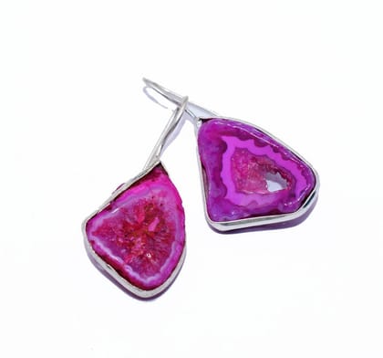 Silver Druzy Stone Work Oxidized Hook Earrings , SER-172-Per Pair