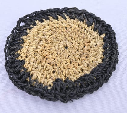 Handwoven Wheatgrass Coaster with Black Crochet Border