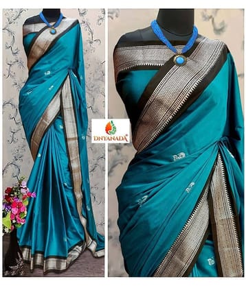 Mysstre Cotton Silk Woven Saree With Unstitched Blouse Piece ( Teal )
