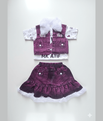 DS DRESSES Pack of 1 Girls Denim T-shirt & Skirt ( Purple )