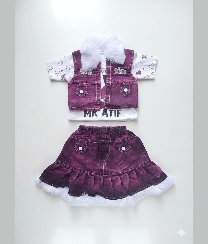 DS DRESSES Pack of 1 Girls Denim T-shirt & Skirt ( Purple )