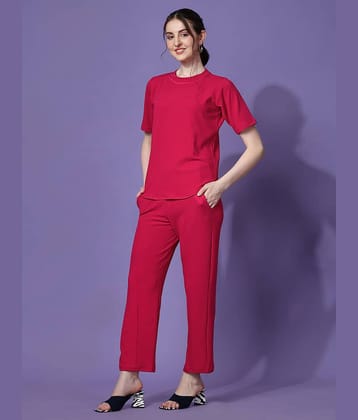 Sheetal associates Women Solid T-Shirt With Trousers Co-Ord Set ( Pink )