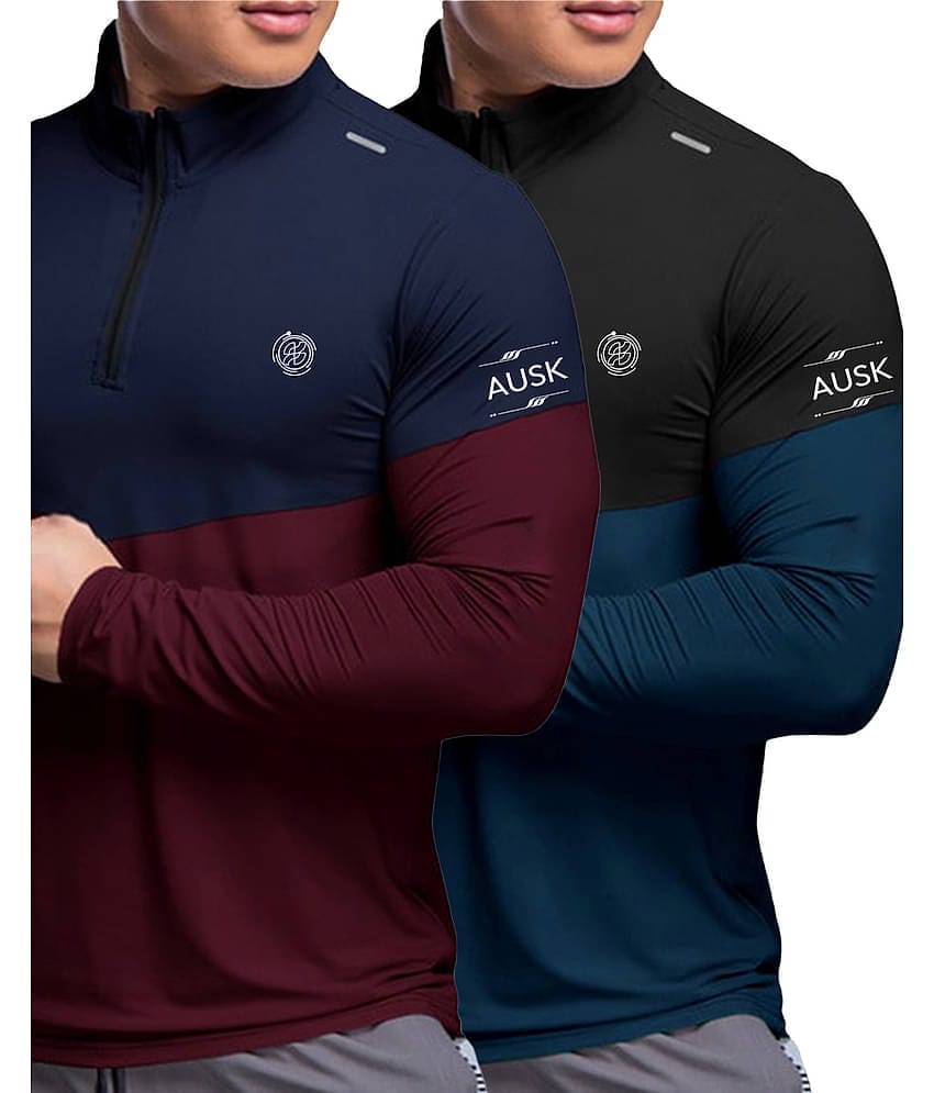 AUSK Pack of 2 Cotton Blend Regular Fit Men's T-Shirt ( Blue )