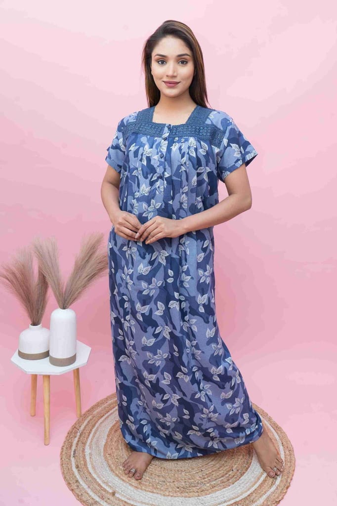 Elegant Women Premium Lace Work Nighty for Women | Soft &amp; Breathable Alpine Fabric | Stylish