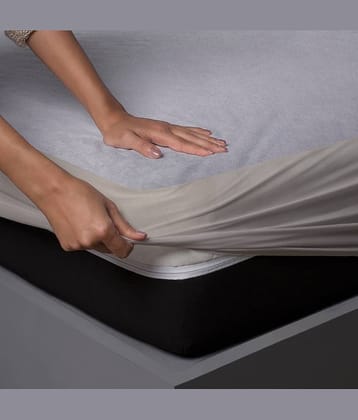 JDXONLINESALE - Cotton Terry Water Repellent Double Bed Mattress Protector - 191 cm (75") x 119 cm (47") - Gray