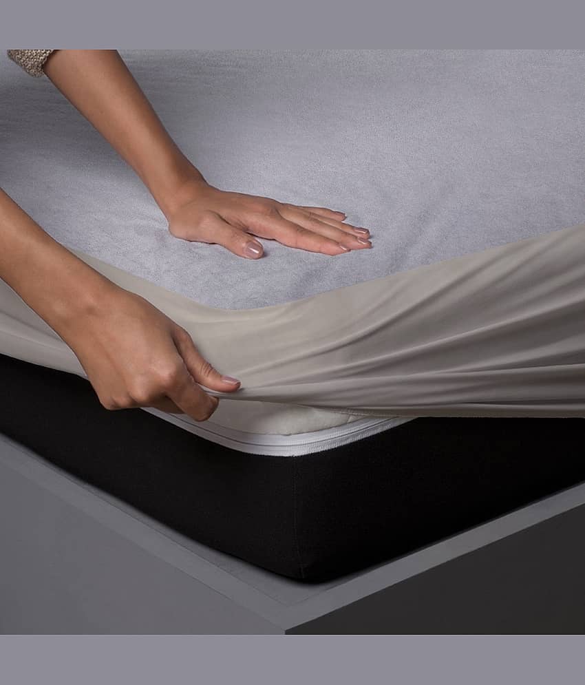 JDXONLINESALE - Cotton Terry Water Repellent Double Bed Mattress Protector - 191 cm (75") x 119 cm (47") - Gray