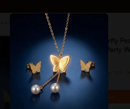 Elegant Butterfly Pearl Drop Necklace & Stud Earrings Set Party Wear for Women